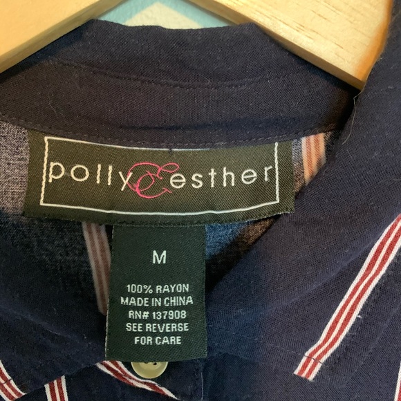 Navy Button Down Blouse - Picture 2 of 4